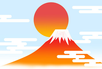 年賀状背景素材　富士山と日の出
