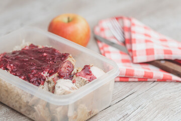 lunch box, homemade food in a lunch container.