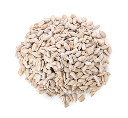 Heap of sunflower seeds on white background