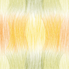 Seamless light pattern with grunge striped intersrting wavy lines in  pastel yellow, orange, green colors