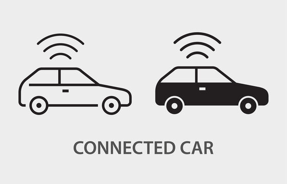Connected car icon on white background. Vector illustration.