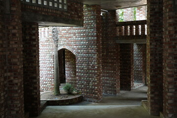 A vintage old brick hallways of an ancient place 