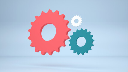 Gears as settings or preferences icon on blue background. 3D render