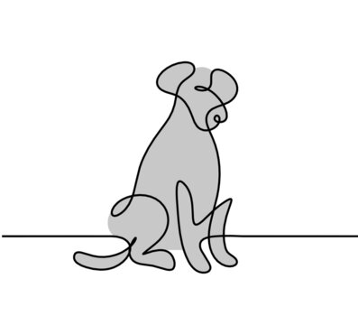 Silhouette of abstract color dog as line drawing on white. Vector