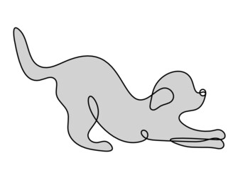 Silhouette of abstract color dog as line drawing on white. Vector
