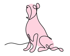 Silhouette of abstract color dog as line drawing on white. Vector