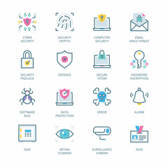 Cyber Security filled line Icons - stroke, vector