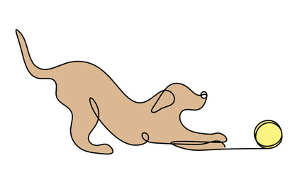 Silhouette of abstract color dog as line drawing on white. Vector
