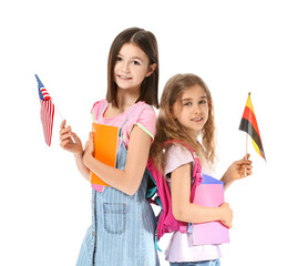 Pupils of language school on white background