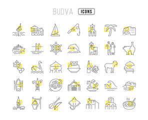 Set of linear icons of Budva