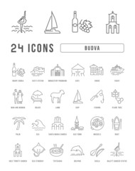 Fototapeta na wymiar Set of linear icons of Budva