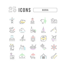 Set of linear icons of Budva