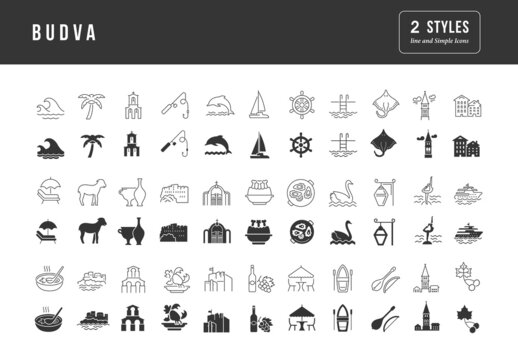 Set of simple icons of Budva