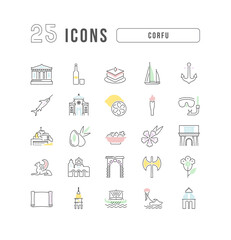 Naklejka premium Set of linear icons of Corfu