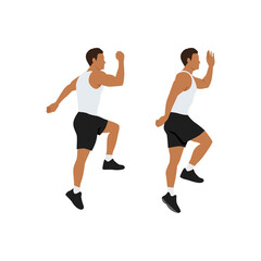Fototapeta na wymiar Man doing Power skips exercise. Flat vector illustration isolated on white background