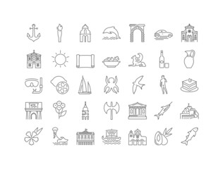 Set of linear icons of Corfu