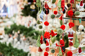 Market of decor . Lots of christmas decoration in store. Christmas shopping for new year tree.