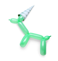 Dog made of balloon and party hat on white background