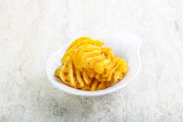 Fried potato slice in the bowl