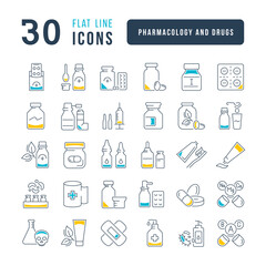 Pharmacology and Drugs. Collection of perfectly thin icons for web design, app, and the most modern projects. The kit of signs for category Medicine.