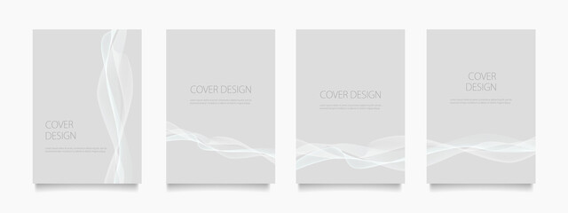 白の背景に白のウェーブラインのベクターカバーデザインセット（イラスト）。ビジネスのパンフレット、カード、ポスターなどの背景として。