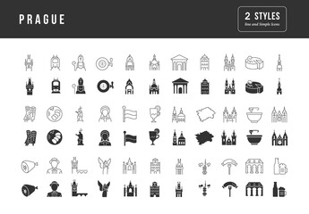 Prague. Collection of perfectly simple monochrome icons for web design, app, and the most modern projects. Universal pack of classical signs for category Countries and Cities.