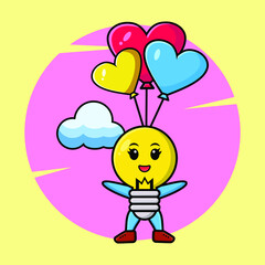 Lamp mascot cartoon is skydiving with balloon and happy gesture cute style design for t-shirt, sticker, logo element