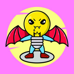 Lamp mascot cartoon character as dracula with wings in cute style for t-shirt, sticker, logo element, poster
