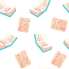 Book pages. Seamless pattern. Watercolor vintage illustration. Isolated on a white background.