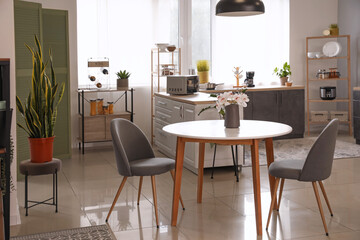 Fototapeta na wymiar Studio apartment with contemporary kitchen