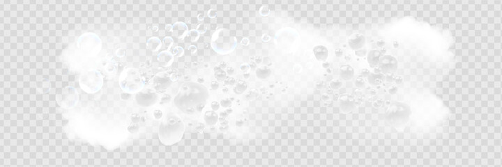 Bath foam with shampoo bubbles isolated on a transparent background. Vector shave, foam mousse with bubbles top view template for your advertising design. - obrazy, fototapety, plakaty