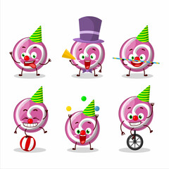 Cartoon character of pink sweet candy with various circus shows