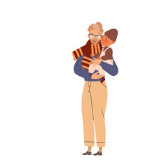 Father Holding His Little Son with Arms Vector Illustration