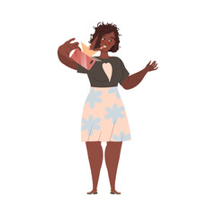 Young Woman Character Holding Smartphone Taking Selfie Smiling for the Camera Vector Illustration