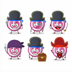 Cartoon character of pink sweet candy with various pirates emoticons