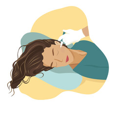 Flat illustration of beauty procedures. The girl lies on an orthopedic pillow and is given a Botox injection.