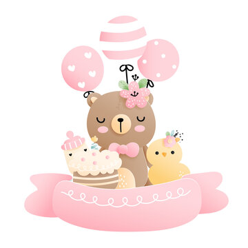 Baby animal, baby birthday for birthday card