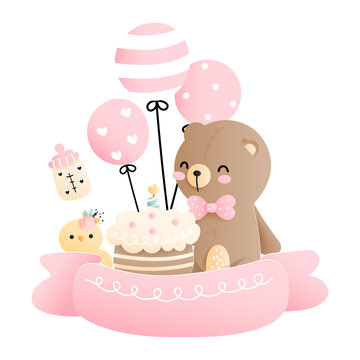 Baby animal, baby birthday for birthday card