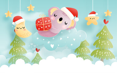 Christmas card with baby animal. Christmas element