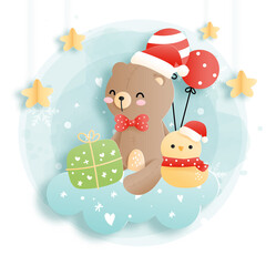 Christmas card with baby animal. Christmas element