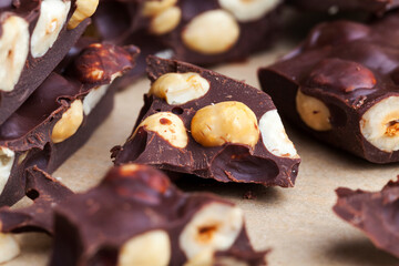 homemade chocolate with lots of cocoa and hazelnuts