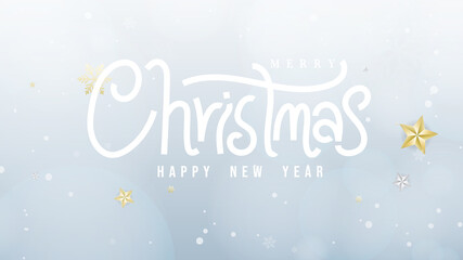 Merry Christmas calligraphy handwritten on bokeh and snow background  , Flat Modern design , illustration Vector EPS 10