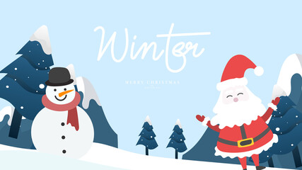 Santa with snowman in winter seasons  in Christmas Holiday , Flat Modern design , illustration Vector  EPS 10
