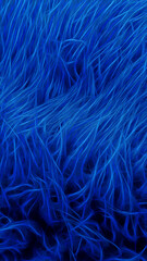 close-up view of a bright blue fake fur rug in creative glowing style