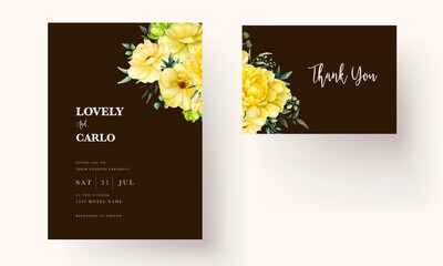 Hand drawn beautiful floral wedding invitation card set