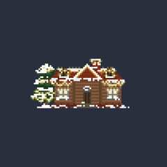 Pixel art night christmas house.