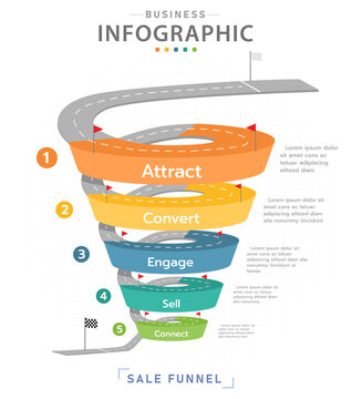 Infographic Template For Business. 5 Level Modern Sales Funnel Diagram, Presentation Vector Infographic.