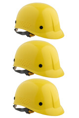Fototapeta premium Three side view of yellow safety helmet isolated background