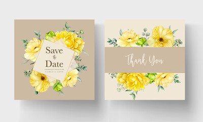 Hand drawn beautiful floral wedding invitation card set