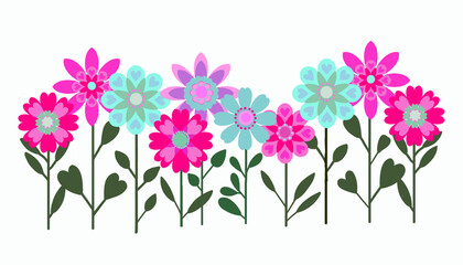 Spring summer floral ornament border decoration with small bright neon colored flowers